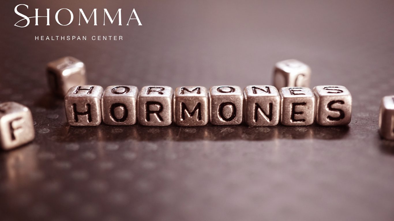 Cubos metálicos formando la palabra hormones, referencia a la salud hormonal femenina y su impacto en el cerebro.